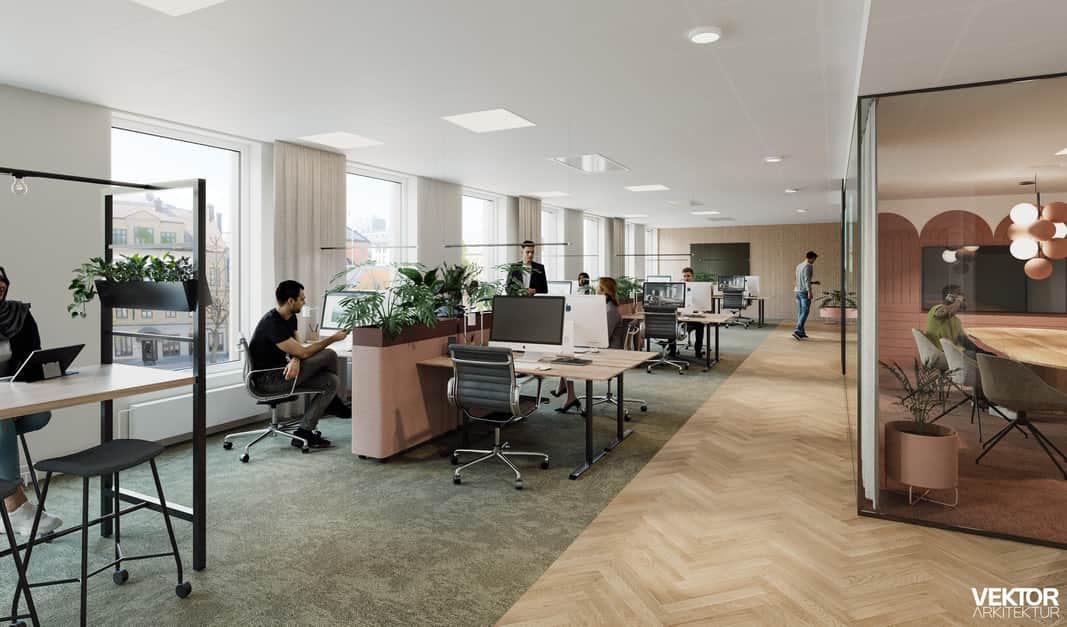 Det nya kontoret på insidan, nya moderna ljusa kontor