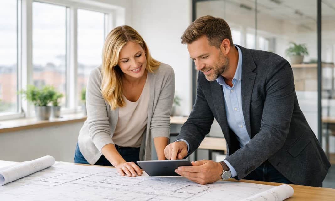 2 Ingenjörer tittar på en ipad