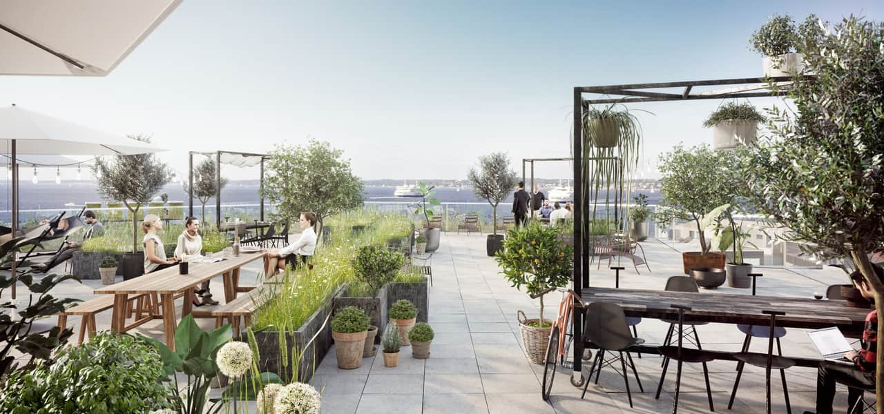 Visionsbild av takterrass.