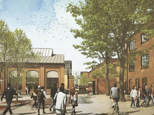 Visionsbild av utemiljö kring Koppartorget