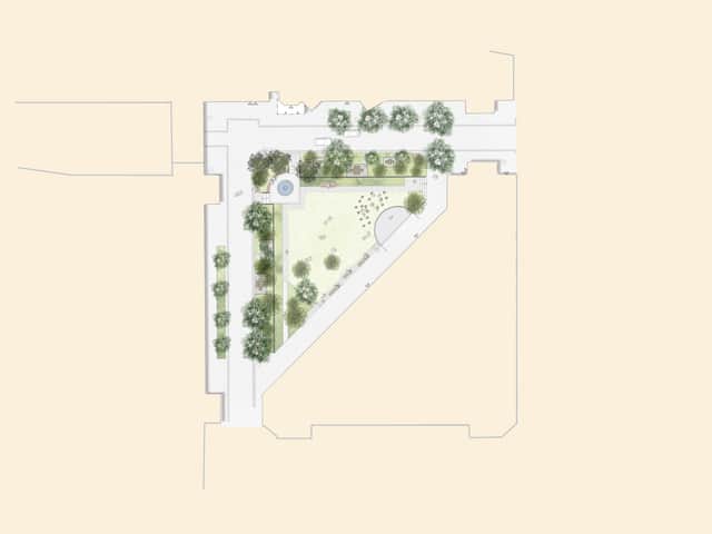 En plan över en park med många träd.