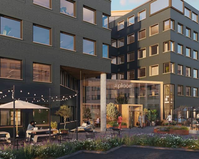 Visionsbild av entrén.