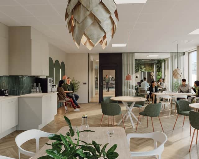 Det nya kontoret på insidan, loungemiljö