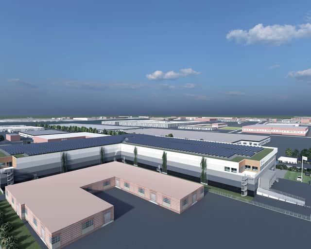 Visionsbild av fastigheten med solceller på taket.