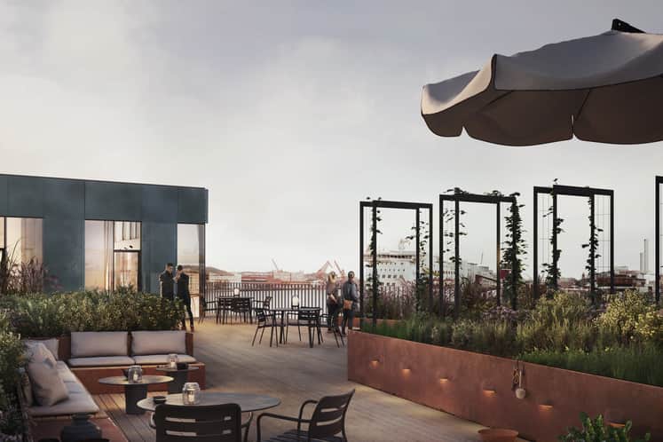 Visionsbild av Emigrantens takterrass.