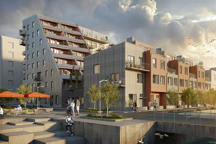 Visualisering av bostadshus.