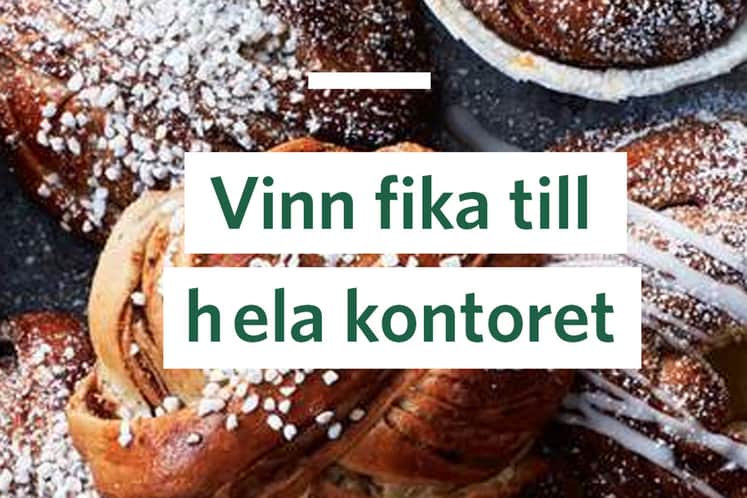 Kanelbullar med texten Vinn fika till hela kontoret.