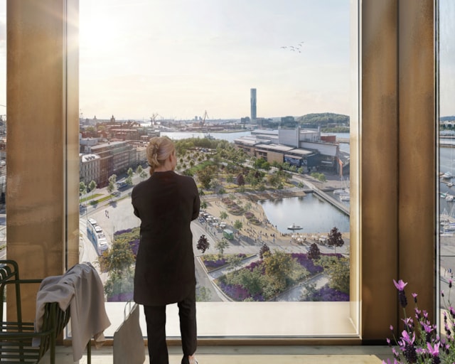 Vy mot Noon från Lilla Bommen, småbåtshamnen