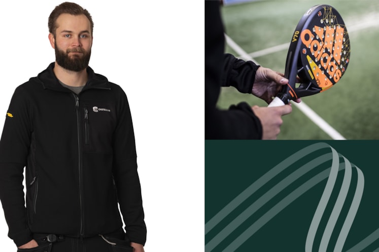 Andreas och ett padelrack